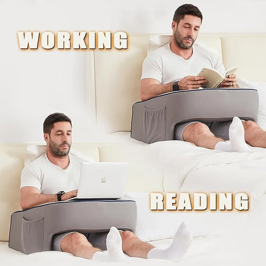 Oreiller de genou Cooloo8 Soft Lap Desk pour adulte, oreiller de lecture extra-large avec poche, oreiller de soutien de bras, oreillers de repos en mousse à mémoire de forme pour la lecture, le travail au lit ou sur le sol (
